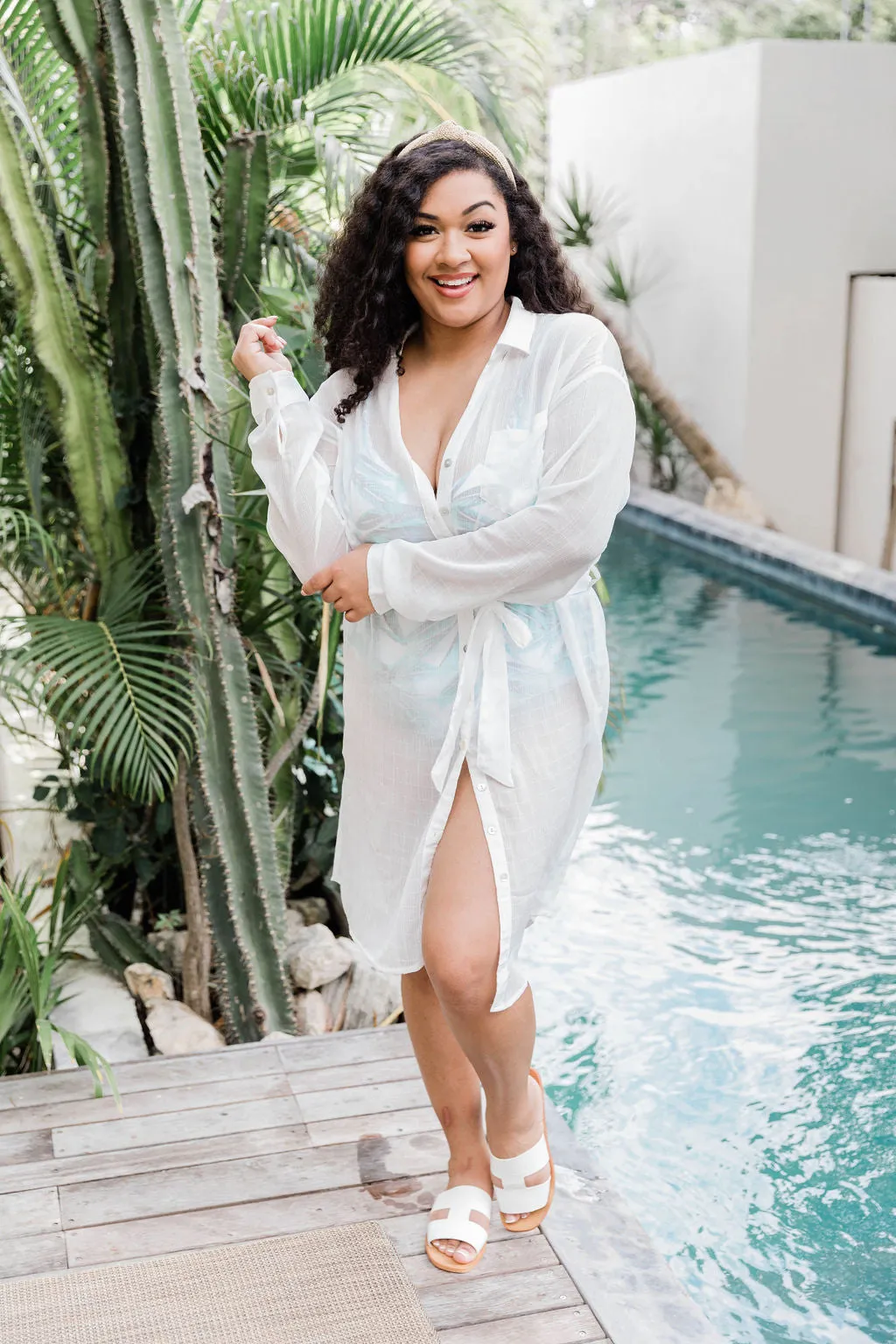 Revolves Around You White Sheer Cover Up Shirt Dress FINAL SALE