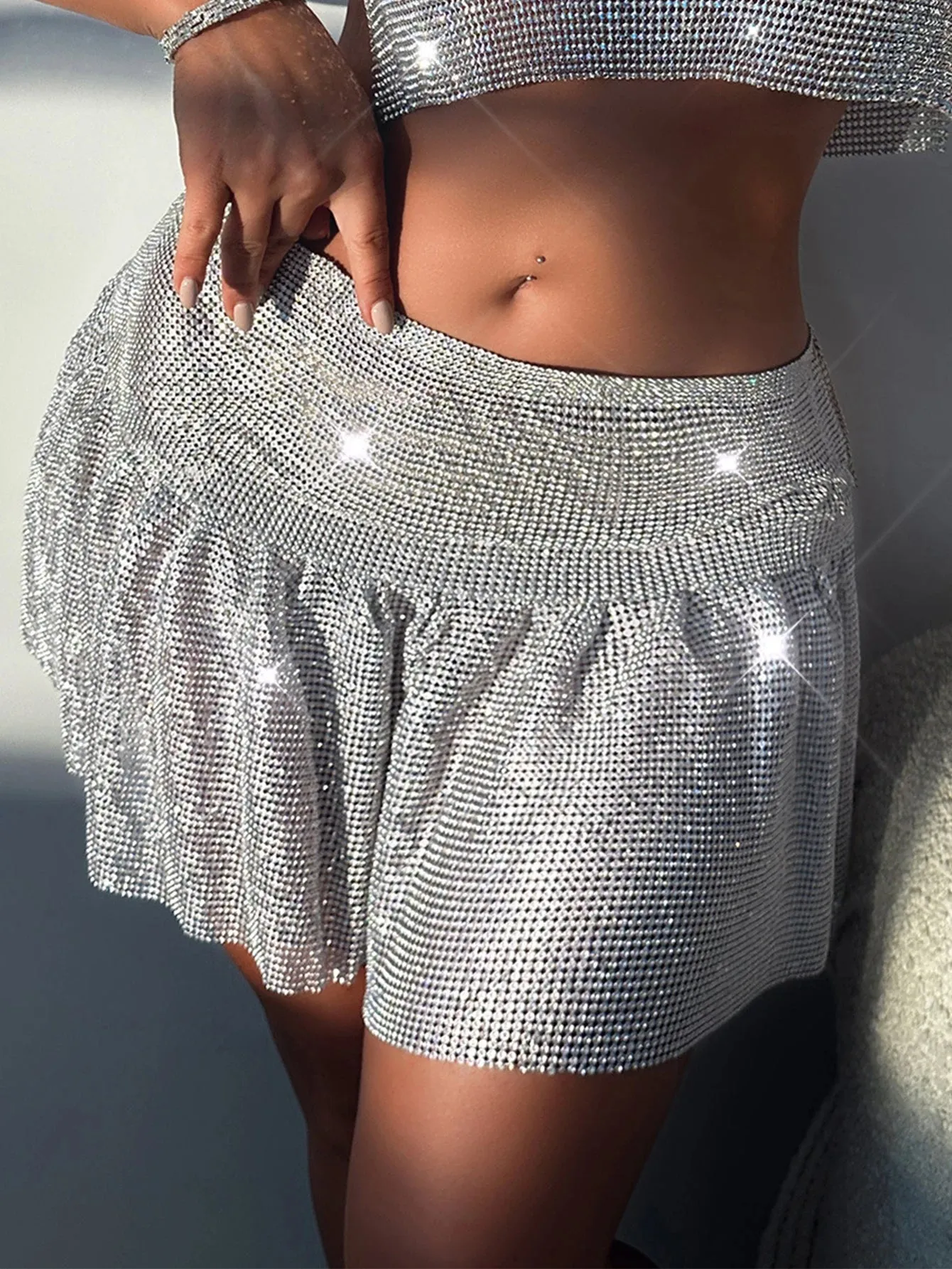 Rhinestone Mini Skirt  Sparkling Y2K Partywear