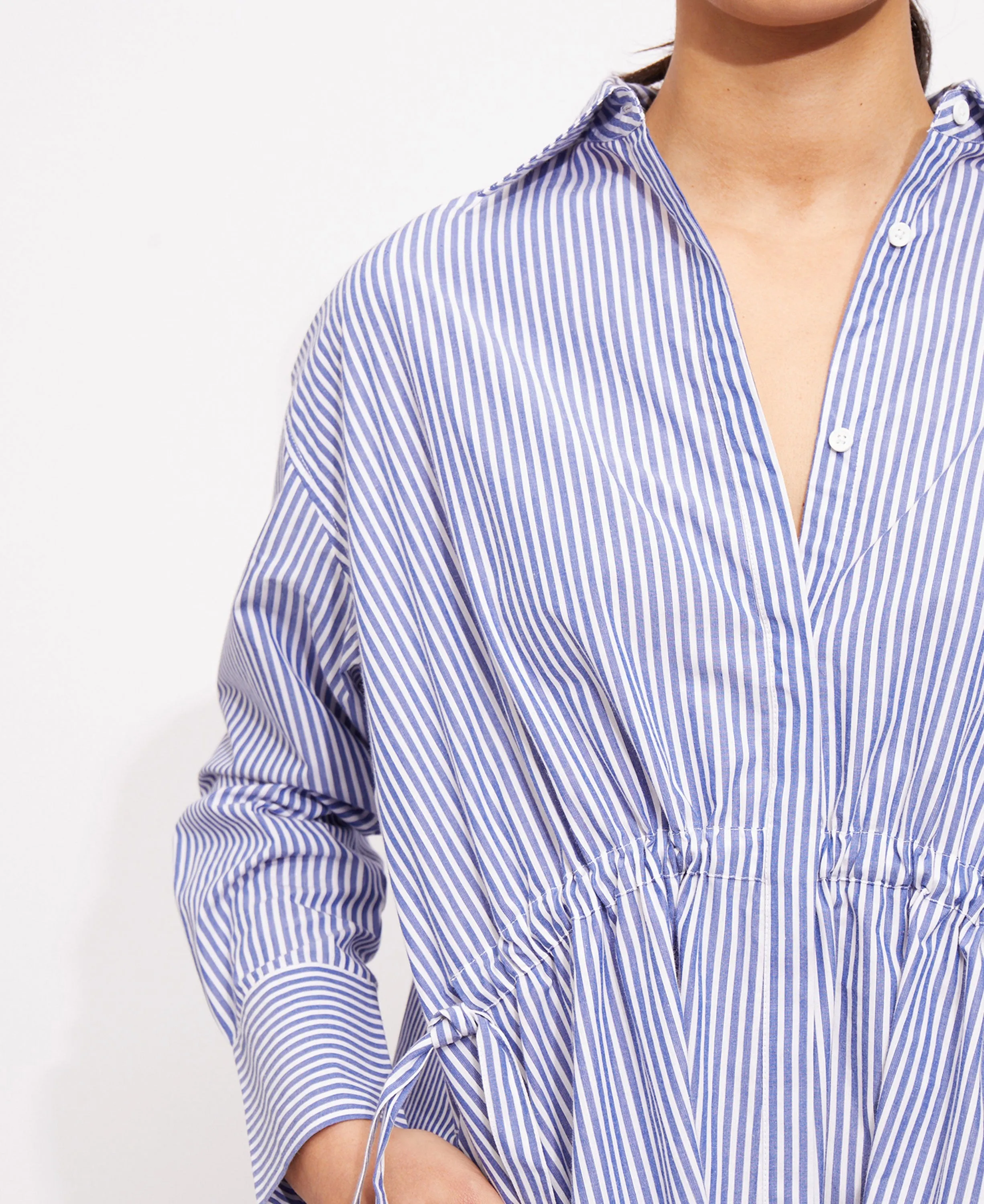 Rhodes Poplin Stripe Shirt Dress - Linen White/Marine