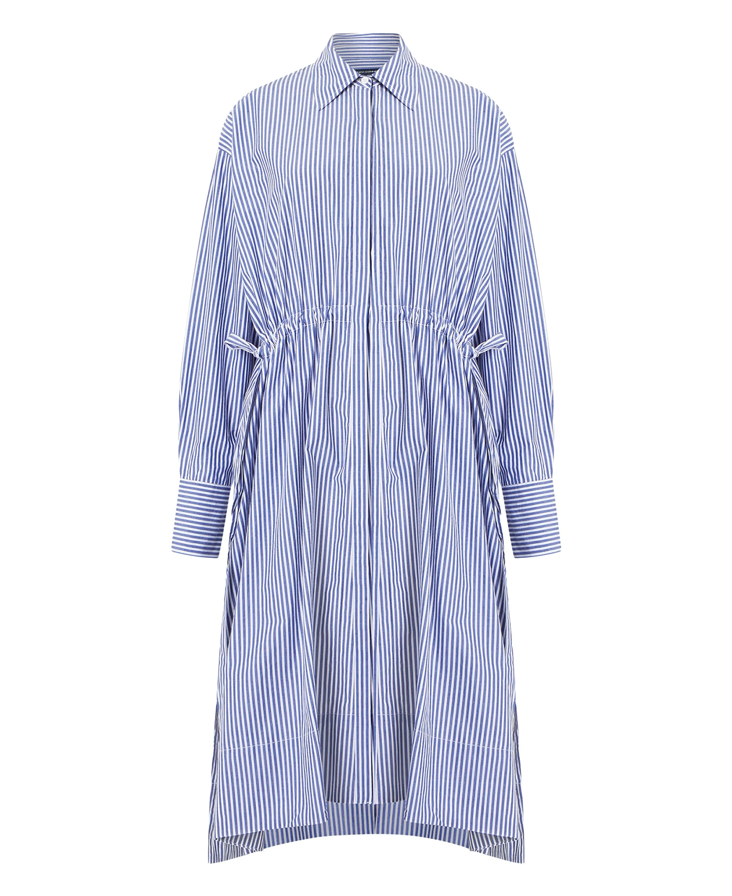 Rhodes Poplin Stripe Shirt Dress - Linen White/Marine