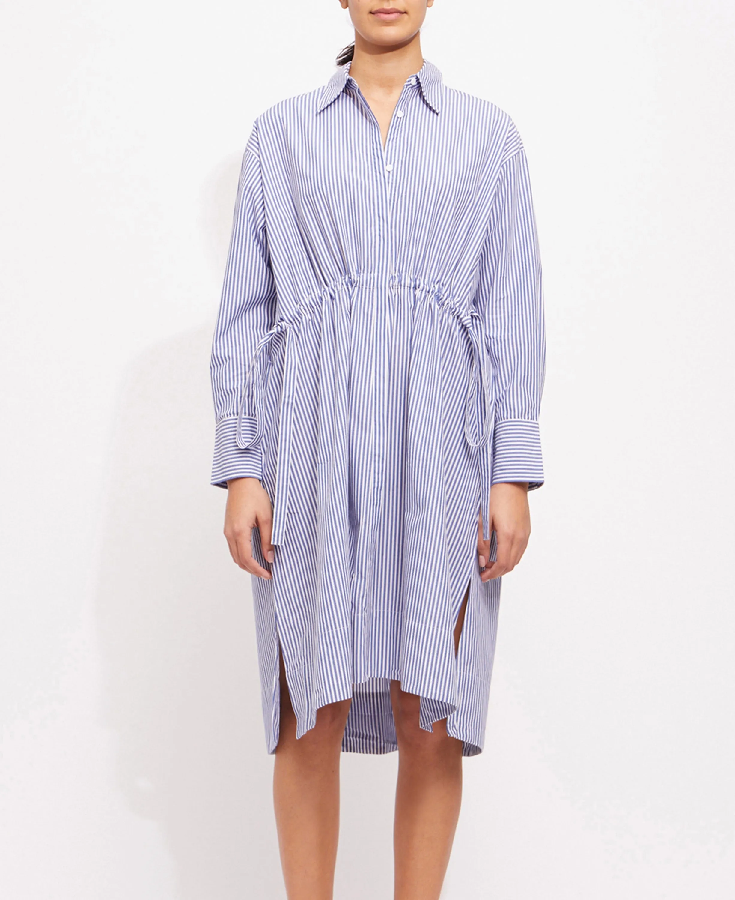 Rhodes Poplin Stripe Shirt Dress - Linen White/Marine
