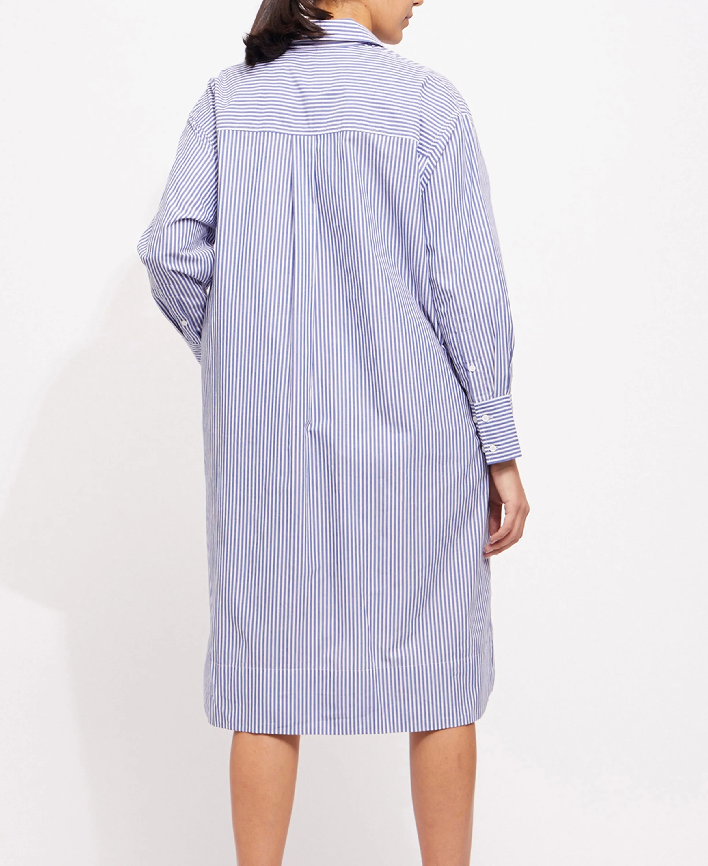 Rhodes Poplin Stripe Shirt Dress - Linen White/Marine