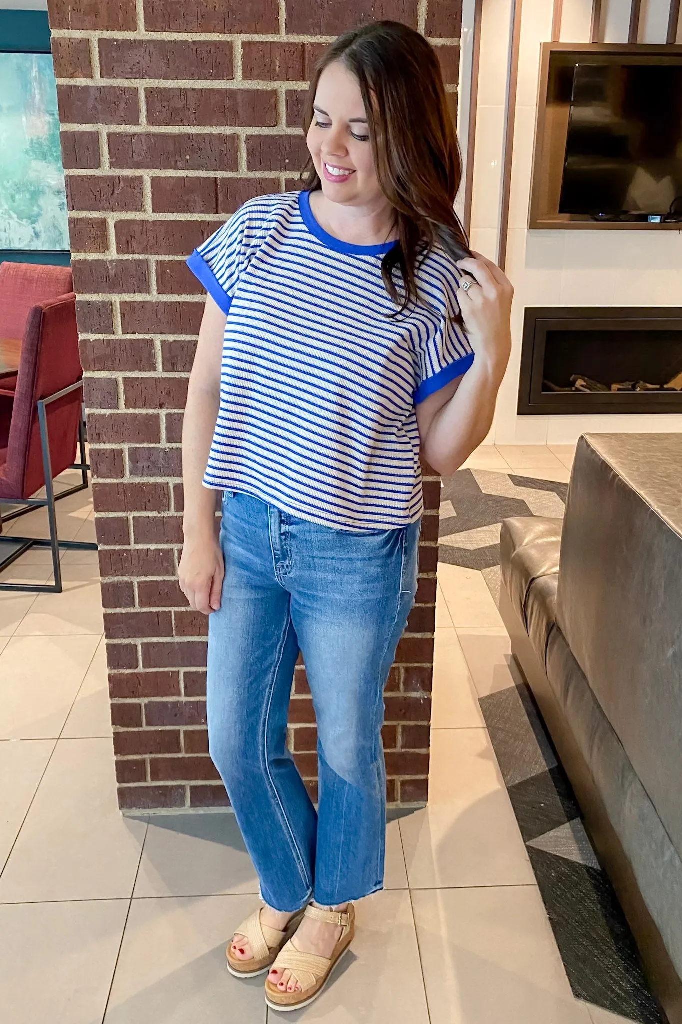 Royal Blue and White Striped Top