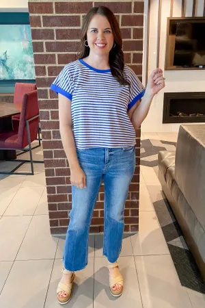 Royal Blue and White Striped Top