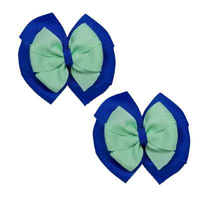 School Hair Accessories Double Bella Hair Bow 10cm - Royal Blue Base & Centre Ribbon (24 colours top)