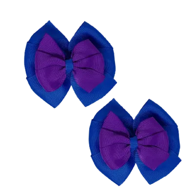 School Hair Accessories Double Bella Hair Bow 10cm - Royal Blue Base & Centre Ribbon (24 colours top)
