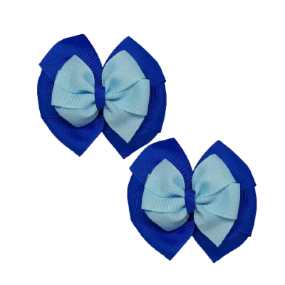 School Hair Accessories Double Bella Hair Bow 10cm - Royal Blue Base & Centre Ribbon (24 colours top)