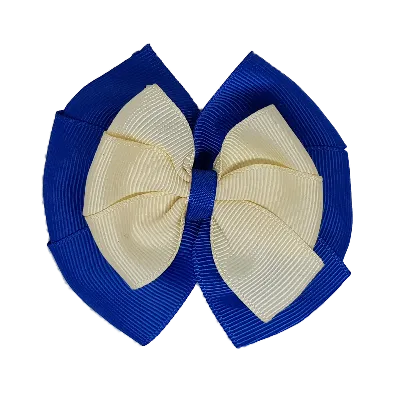 School Hair Accessories Double Bella Hair Bow 10cm - Royal Blue Base & Centre Ribbon (24 colours top)