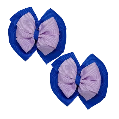School Hair Accessories Double Bella Hair Bow 10cm - Royal Blue Base & Centre Ribbon (24 colours top)