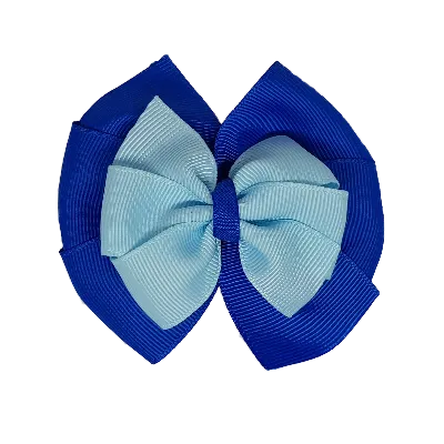 School Hair Accessories Double Bella Hair Bow 10cm - Royal Blue Base & Centre Ribbon (24 colours top)
