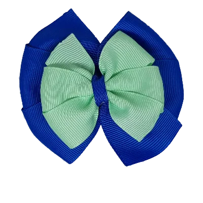 School Hair Accessories Double Bella Hair Bow 10cm - Royal Blue Base & Centre Ribbon (24 colours top)