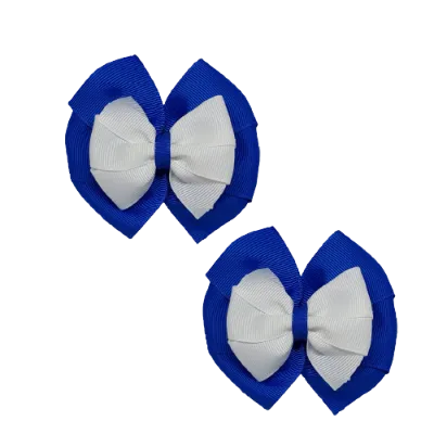 School Hair Accessories Double Bella Hair Bow 10cm - Royal Blue Base & Centre Ribbon (24 colours top)