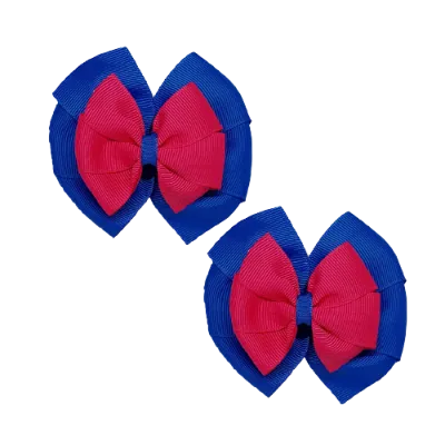 School Hair Accessories Double Bella Hair Bow 10cm - Royal Blue Base & Centre Ribbon (24 colours top)