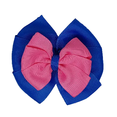 School Hair Accessories Double Bella Hair Bow 10cm - Royal Blue Base & Centre Ribbon (24 colours top)