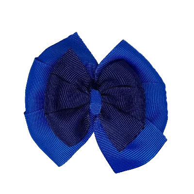 School Hair Accessories Double Bella Hair Bow 10cm - Royal Blue Base & Centre Ribbon (24 colours top)