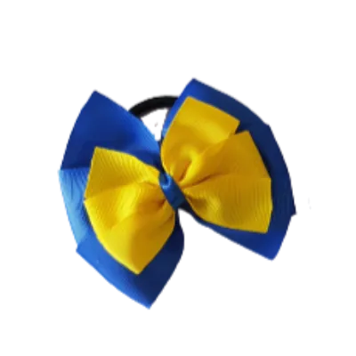 School Hair Accessories Double Bella Hair Bow 10cm - Royal Blue Base & Centre Ribbon (24 colours top)