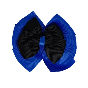 School Hair Accessories Double Bella Hair Bow 10cm - Royal Blue Base & Centre Ribbon (24 colours top)