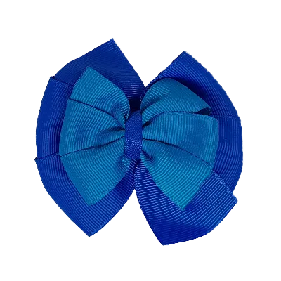 School Hair Accessories Double Bella Hair Bow 10cm - Royal Blue Base & Centre Ribbon (24 colours top)