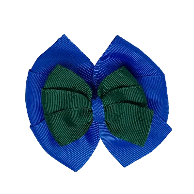 School Hair Accessories Double Bella Hair Bow 10cm - Royal Blue Base & Centre Ribbon (24 colours top)