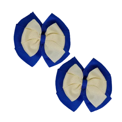 School Hair Accessories Double Bella Hair Bow 10cm - Royal Blue Base & Centre Ribbon (24 colours top)
