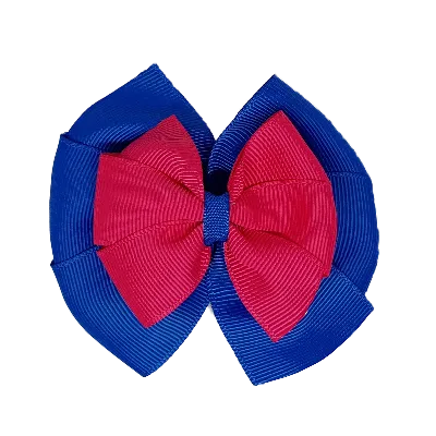 School Hair Accessories Double Bella Hair Bow 10cm - Royal Blue Base & Centre Ribbon (24 colours top)
