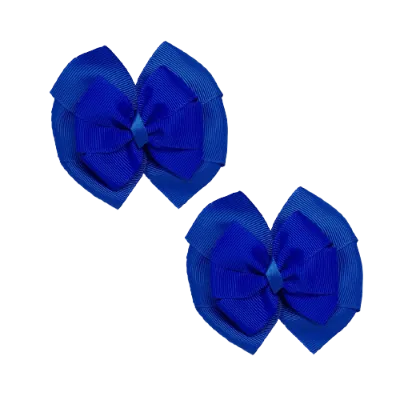 School Hair Accessories Double Bella Hair Bow 10cm - Royal Blue Base & Centre Ribbon (24 colours top)