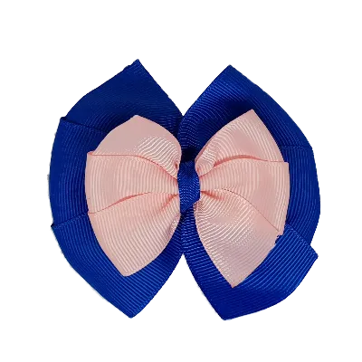 School Hair Accessories Double Bella Hair Bow 10cm - Royal Blue Base & Centre Ribbon (24 colours top)