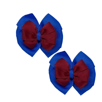 School Hair Accessories Double Bella Hair Bow 10cm - Royal Blue Base & Centre Ribbon (24 colours top)
