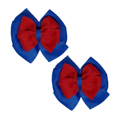 School Hair Accessories Double Bella Hair Bow 10cm - Royal Blue Base & Centre Ribbon (24 colours top)