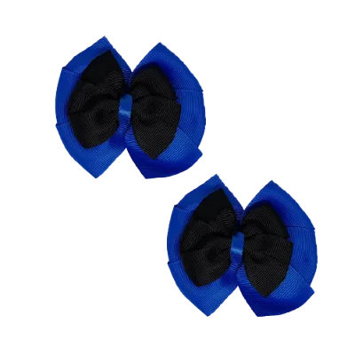 School Hair Accessories Double Bella Hair Bow 10cm - Royal Blue Base & Centre Ribbon (24 colours top)