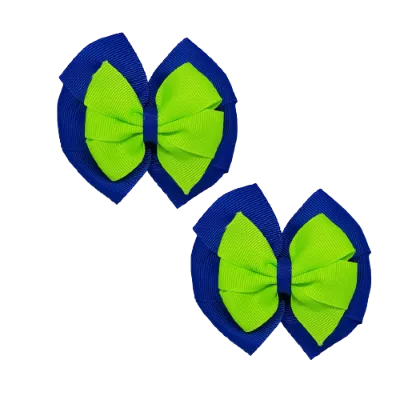 School Hair Accessories Double Bella Hair Bow 10cm - Royal Blue Base & Centre Ribbon (24 colours top)