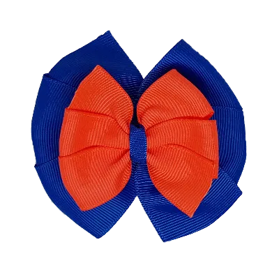 School Hair Accessories Double Bella Hair Bow 10cm - Royal Blue Base & Centre Ribbon (24 colours top)