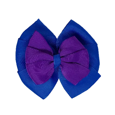 School Hair Accessories Double Bella Hair Bow 10cm - Royal Blue Base & Centre Ribbon (24 colours top)