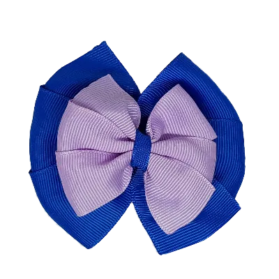 School Hair Accessories Double Bella Hair Bow 10cm - Royal Blue Base & Centre Ribbon (24 colours top)