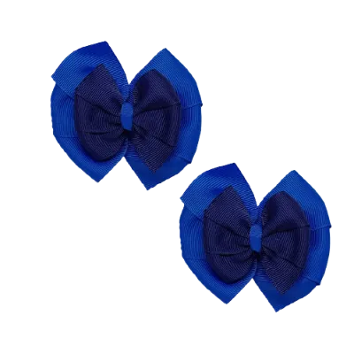 School Hair Accessories Double Bella Hair Bow 10cm - Royal Blue Base & Centre Ribbon (24 colours top)