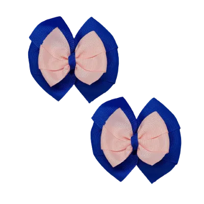 School Hair Accessories Double Bella Hair Bow 10cm - Royal Blue Base & Centre Ribbon (24 colours top)