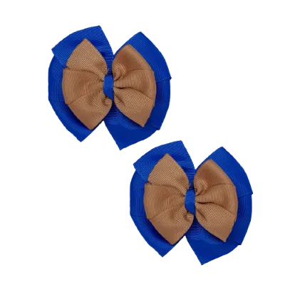 School Hair Accessories Double Bella Hair Bow 10cm - Royal Blue Base & Centre Ribbon (24 colours top)