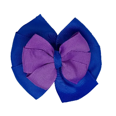 School Hair Accessories Double Bella Hair Bow 10cm - Royal Blue Base & Centre Ribbon (24 colours top)