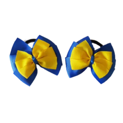 School Hair Accessories Double Bella Hair Bow 10cm - Royal Blue Base & Centre Ribbon (24 colours top)