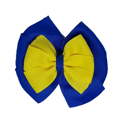 School Hair Accessories Double Bella Hair Bow 10cm - Royal Blue Base & Centre Ribbon (24 colours top)