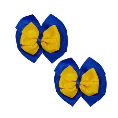School Hair Accessories Double Bella Hair Bow 10cm - Royal Blue Base & Centre Ribbon (24 colours top)