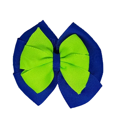 School Hair Accessories Double Bella Hair Bow 10cm - Royal Blue Base & Centre Ribbon (24 colours top)