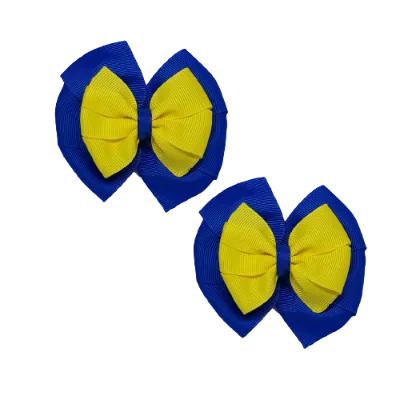 School Hair Accessories Double Bella Hair Bow 10cm - Royal Blue Base & Centre Ribbon (24 colours top)