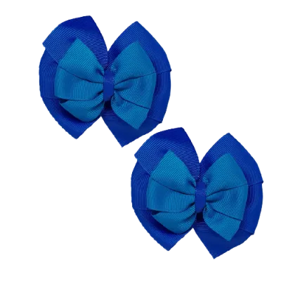 School Hair Accessories Double Bella Hair Bow 10cm - Royal Blue Base & Centre Ribbon (24 colours top)