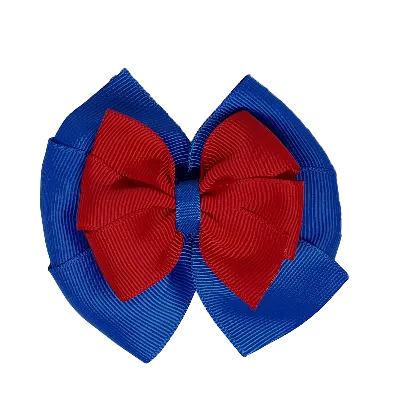 School Hair Accessories Double Bella Hair Bow 10cm - Royal Blue Base & Centre Ribbon (24 colours top)