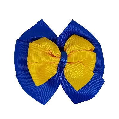 School Hair Accessories Double Bella Hair Bow 10cm - Royal Blue Base & Centre Ribbon (24 colours top)