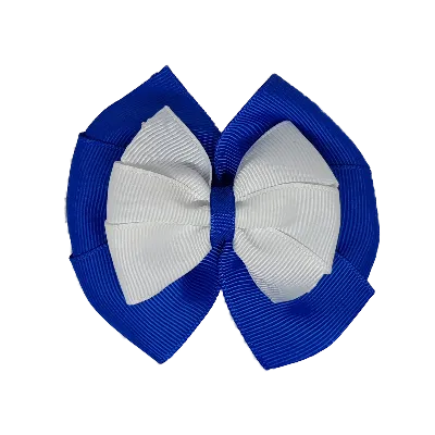 School Hair Accessories Double Bella Hair Bow 10cm - Royal Blue Base & Centre Ribbon (24 colours top)