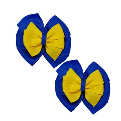 School Hair Accessories Double Bella Hair Bow 10cm - Royal Blue Base & Centre Ribbon (24 colours top)