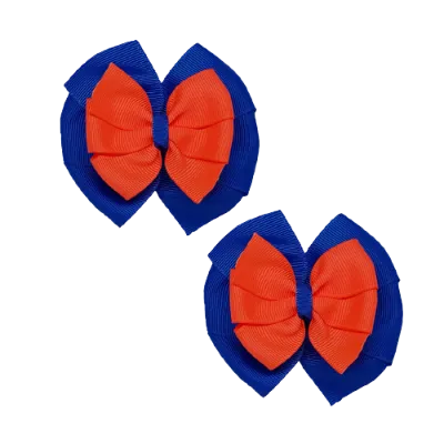 School Hair Accessories Double Bella Hair Bow 10cm - Royal Blue Base & Centre Ribbon (24 colours top)
