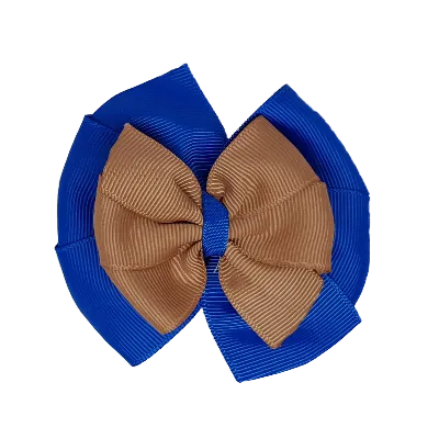 School Hair Accessories Double Bella Hair Bow 10cm - Royal Blue Base & Centre Ribbon (24 colours top)